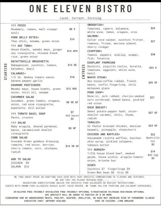 111 Bistro - Medina, OH menu_pic