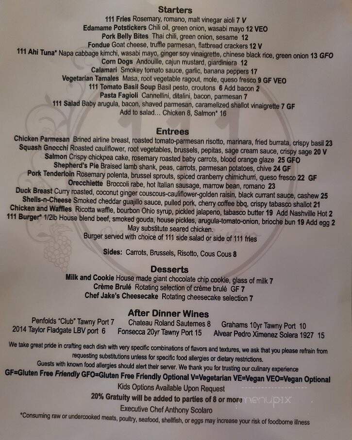 111 Bistro - Medina, OH menu_pic