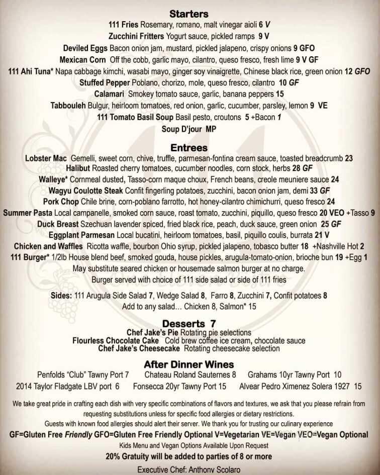 111 Bistro - Medina, OH menu_pic