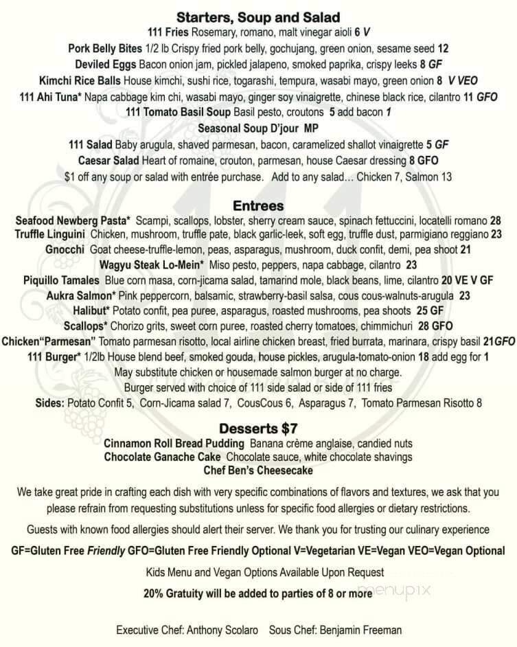 111 Bistro - Medina, OH menu_pic