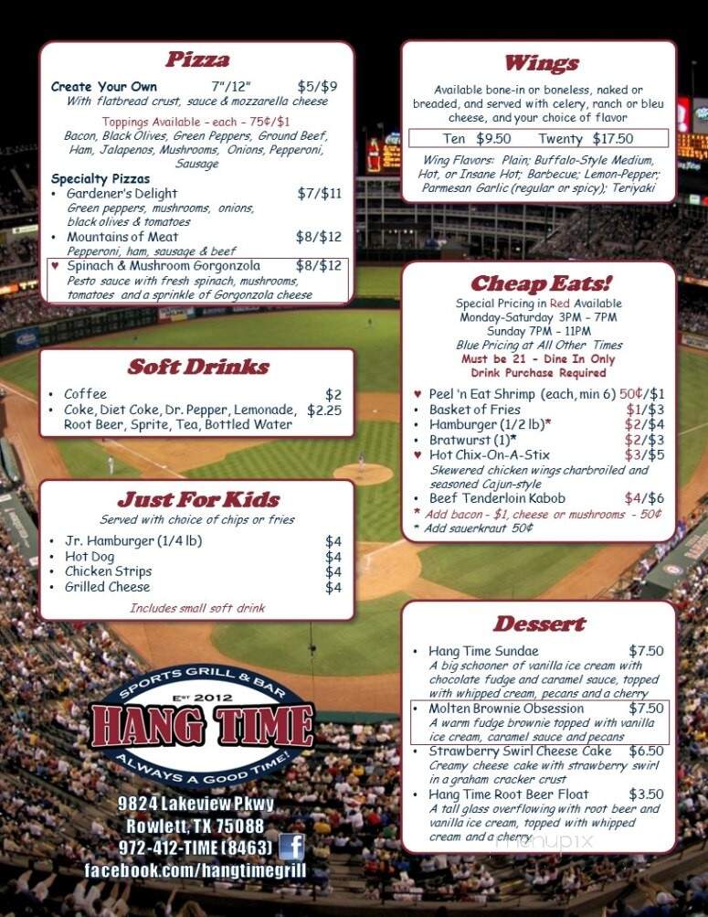 Hang Time Sports Grill & Bar - Rowlett, TX menu_pic