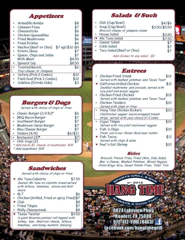 Hang Time Sports Grill & Bar - Rowlett, TX menu_pic