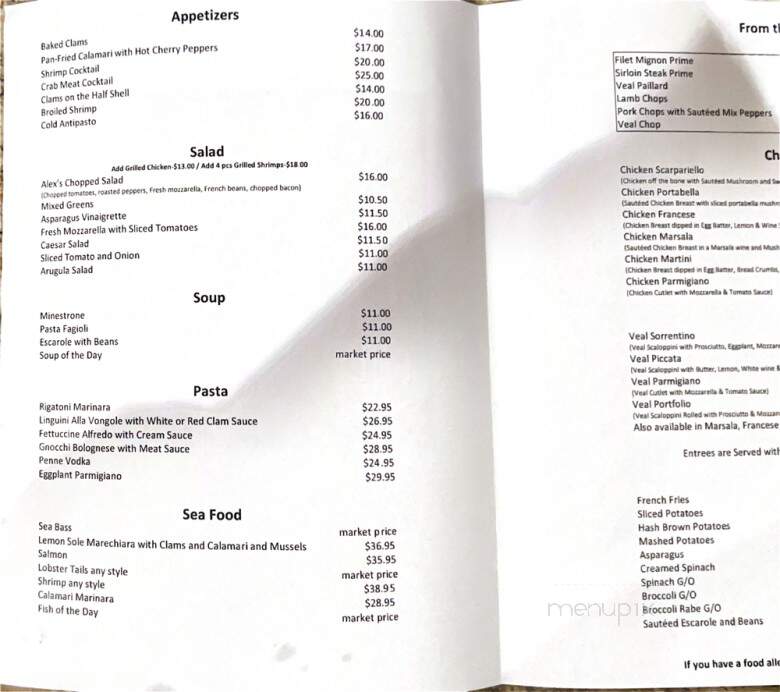 Alex's Bar & Grill - White Plains, NY menu_pic
