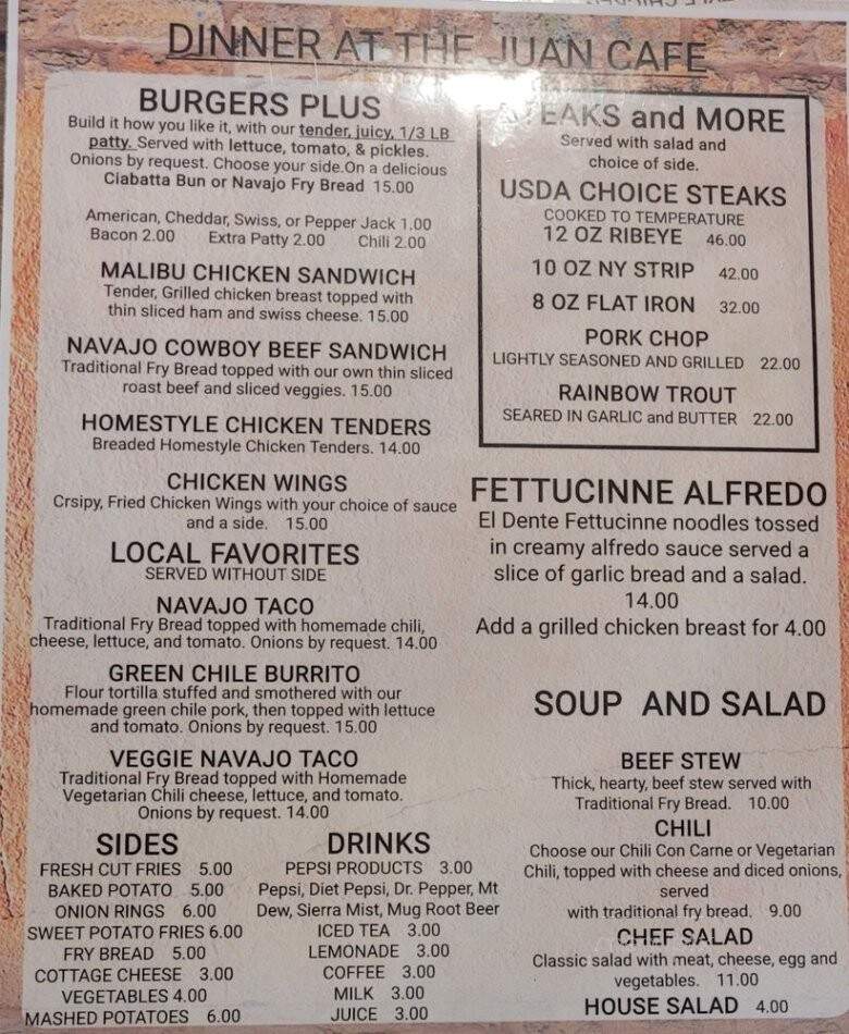 San Juan Cafe - Mexican Hat, UT menu_pic