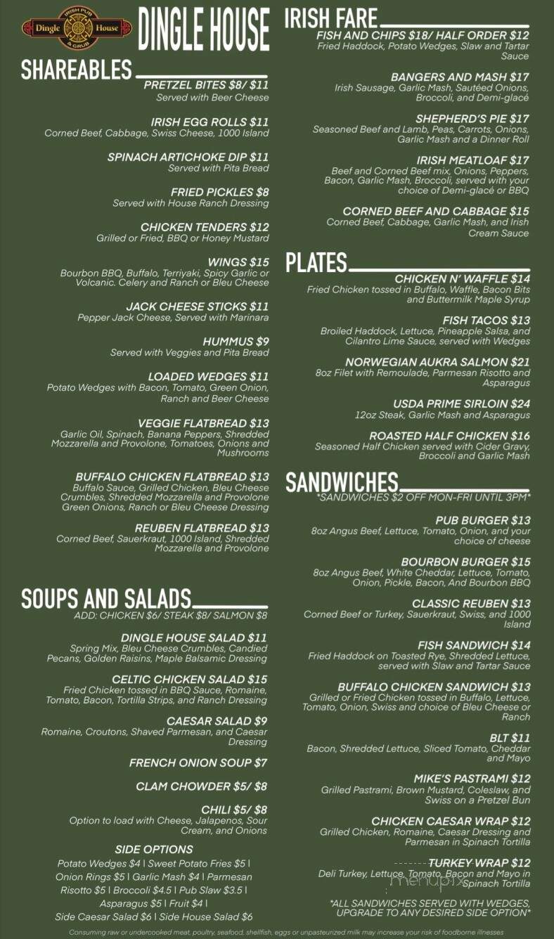 Dingle House Irish Pub - West Chester, OH menu_pic