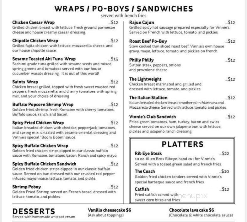 Vinnie's Sports Bar & Grill - Gretna, LA menu_pic