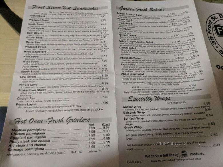 Front Street Deli - Ballston Spa, NY menu_pic