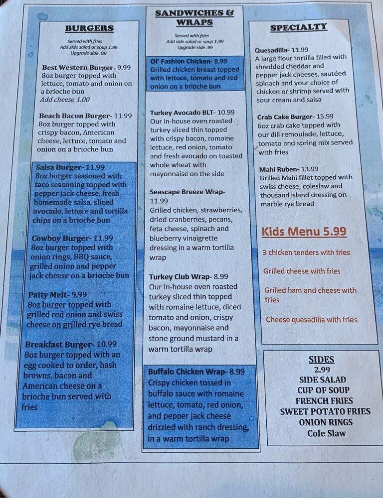 Seascape Restaurant - New Smyrna Beach, FL menu_pic