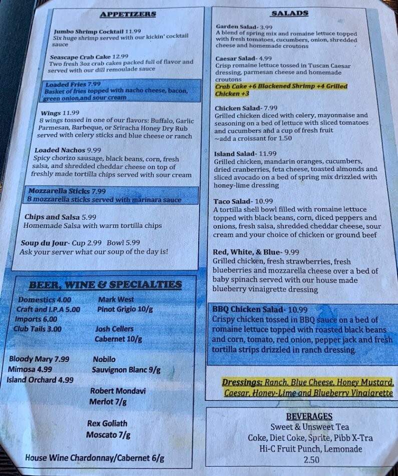 Seascape Restaurant - New Smyrna Beach, FL menu_pic