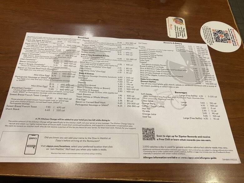 Zippy's Inc - Mililani, HI menu_pic