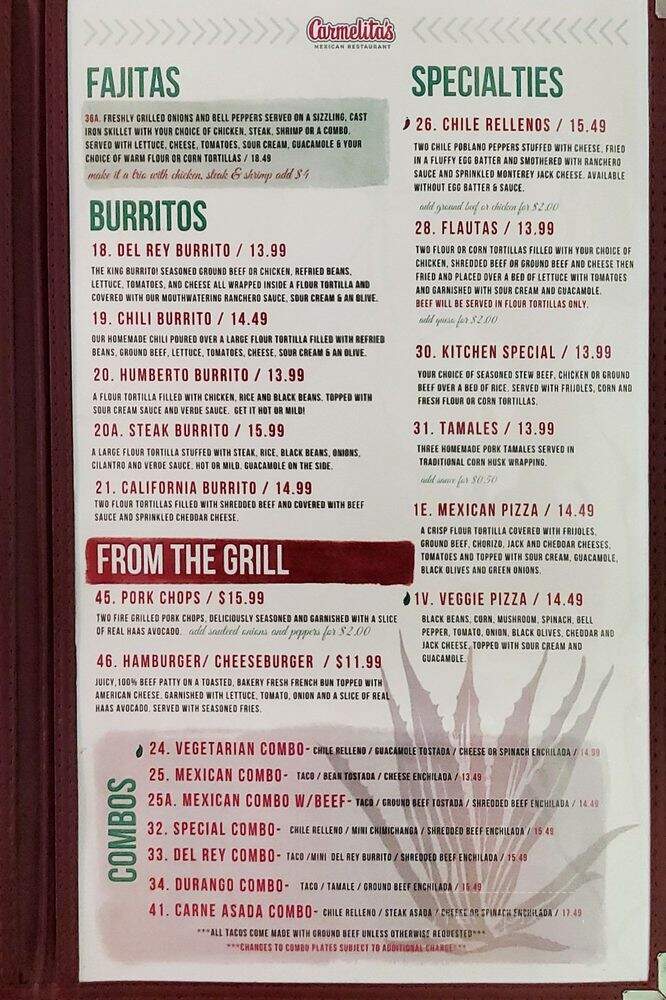Carmelita's Mexican Restaurant - Largo, FL menu_pic