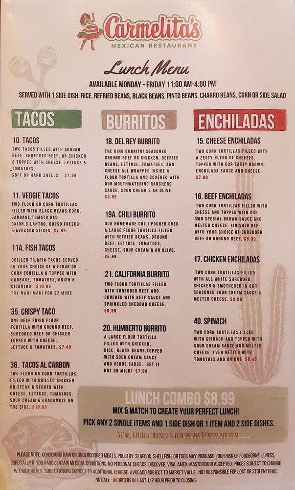 Carmelita's Mexican Restaurant - Largo, FL menu_pic