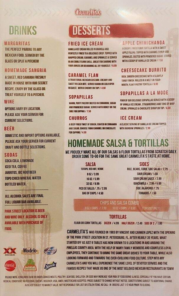 Carmelita's Mexican Restaurant - Largo, FL menu_pic