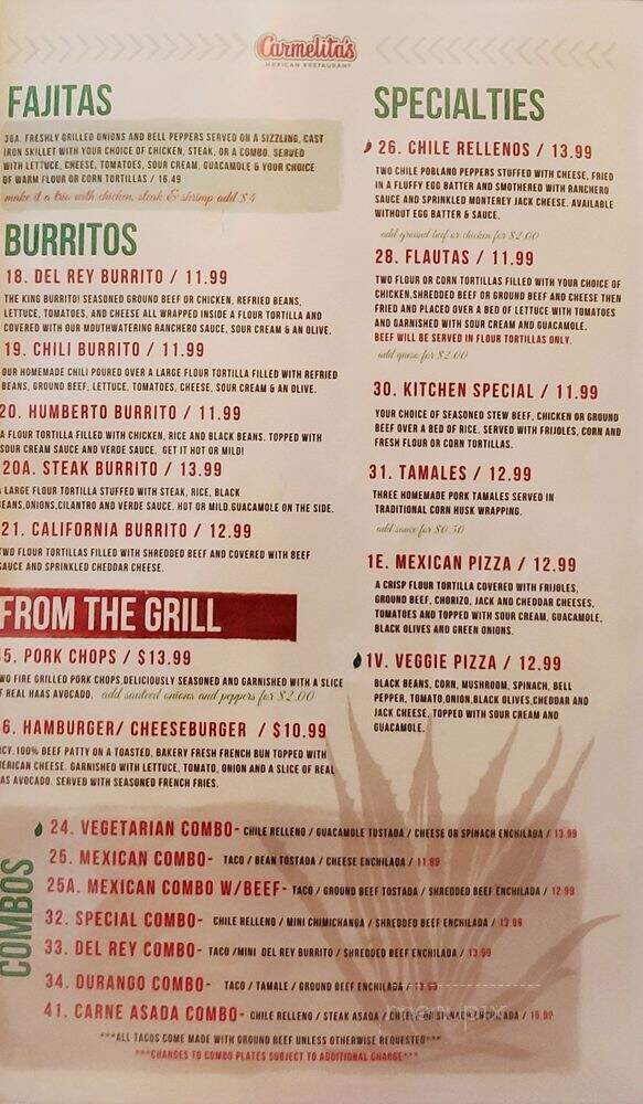 Carmelita's Mexican Restaurant - Largo, FL menu_pic