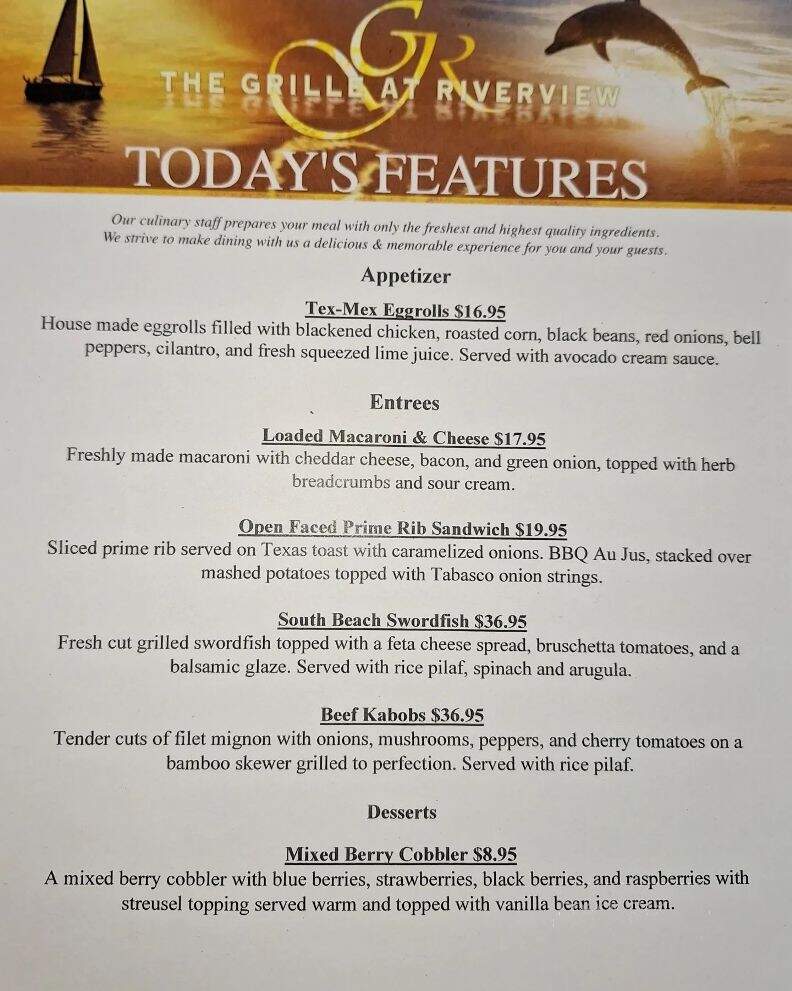 Grille At Riverview - New Smyrna Beach, FL menu_pic