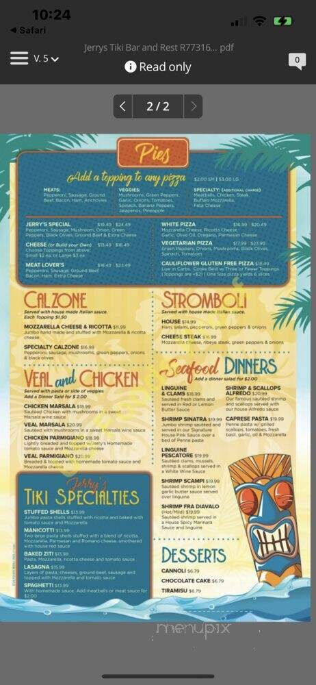 Jerry's Pizza & Italian Restaurant - Ponce Inlet, FL menu_pic