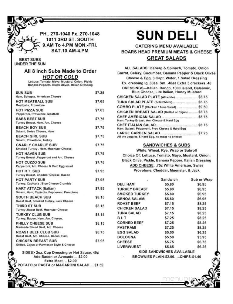 Sun Deli - Jacksonville Beach, FL menu_pic