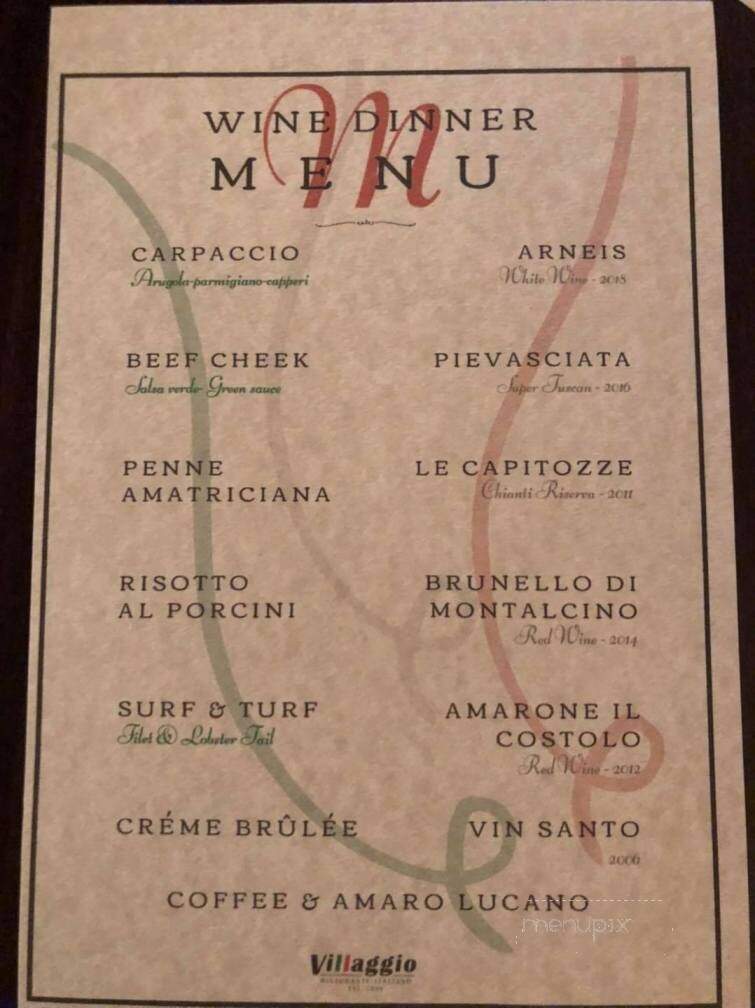 Villaggio Ristorante - Lutz, FL menu_pic