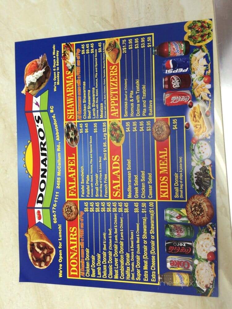 Donairo's - Abbotsford, BC menu_pic