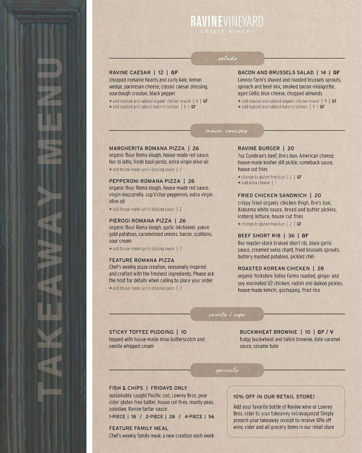 Ravine Vineyard Deli Bakery - Niagara-on-the-Lake, ON menu_pic
