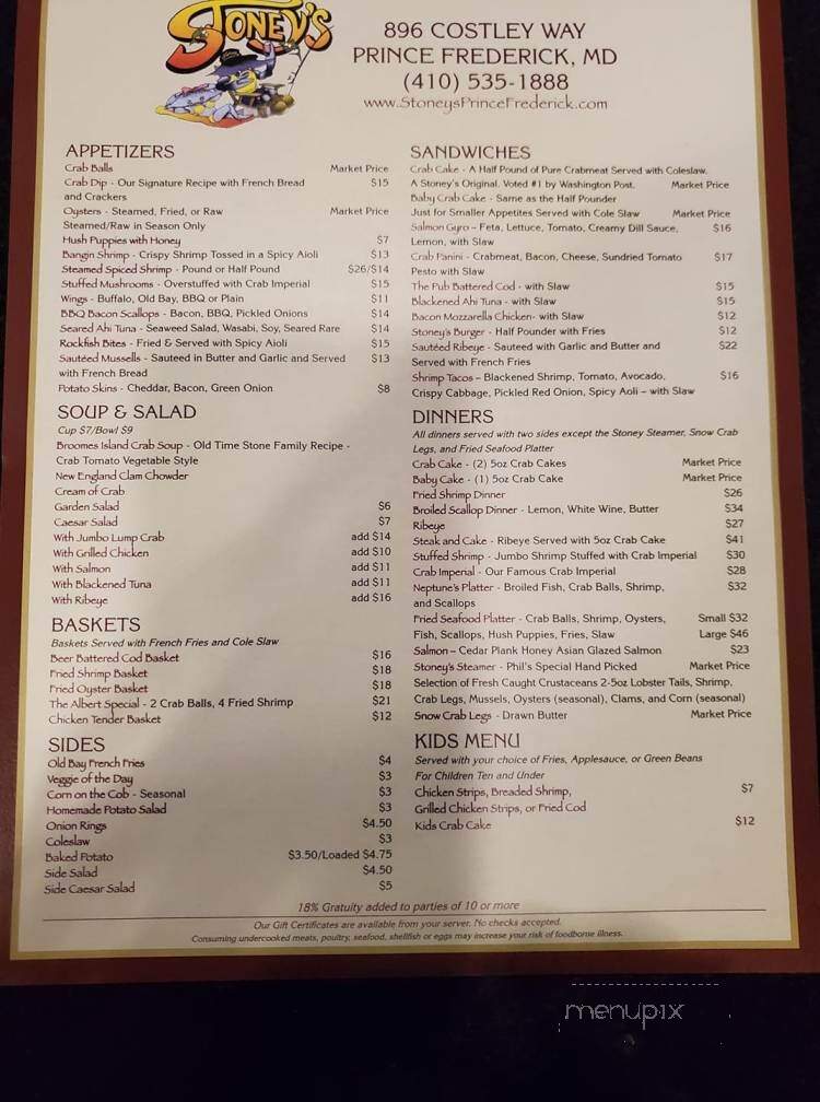 Stoney's Seafood House - Prince Frederick, MD menu_pic