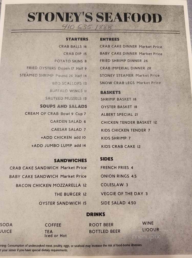 Stoney's Seafood House - Prince Frederick, MD menu_pic