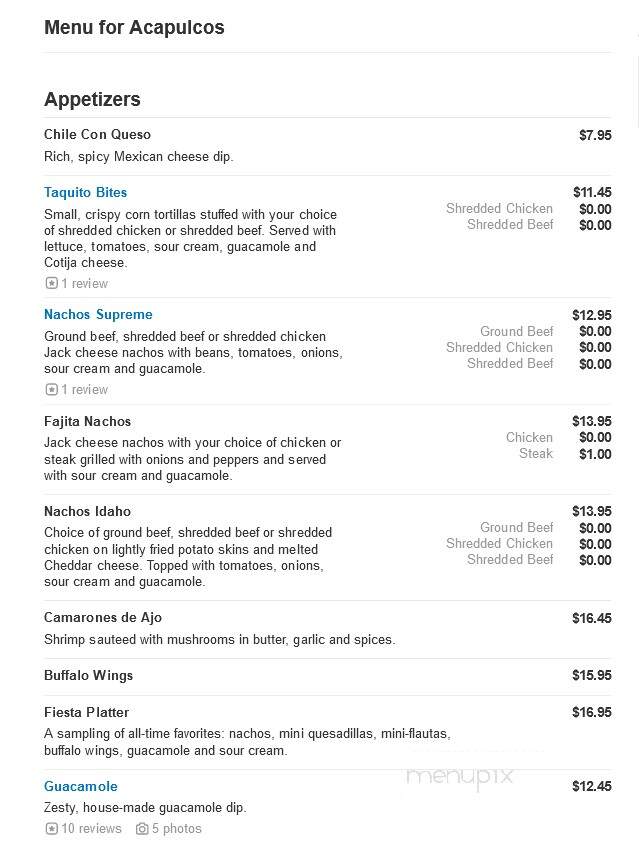 Acapulcos - Norwood, MA menu_pic