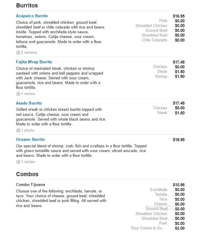 Acapulcos - Norwood, MA menu_pic