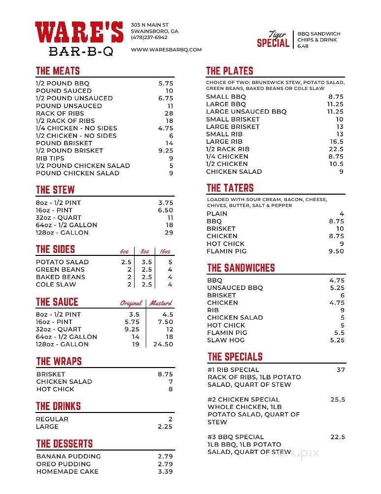 Ware's Restaurant - Swainsboro, GA menu_pic