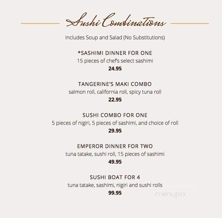 Tangerine Fusion & Sushi Bar - Savannah, GA menu_pic
