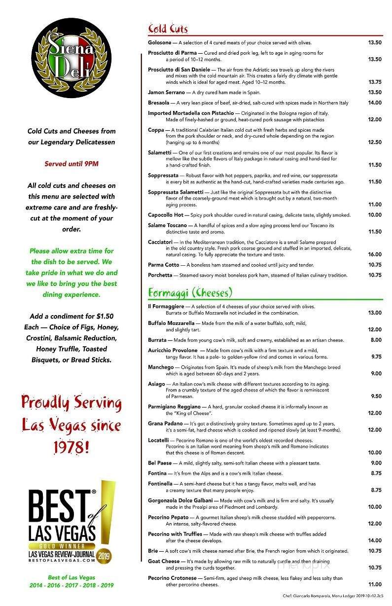Siena Italian Bakery & Deli - Las Vegas, NV menu_pic