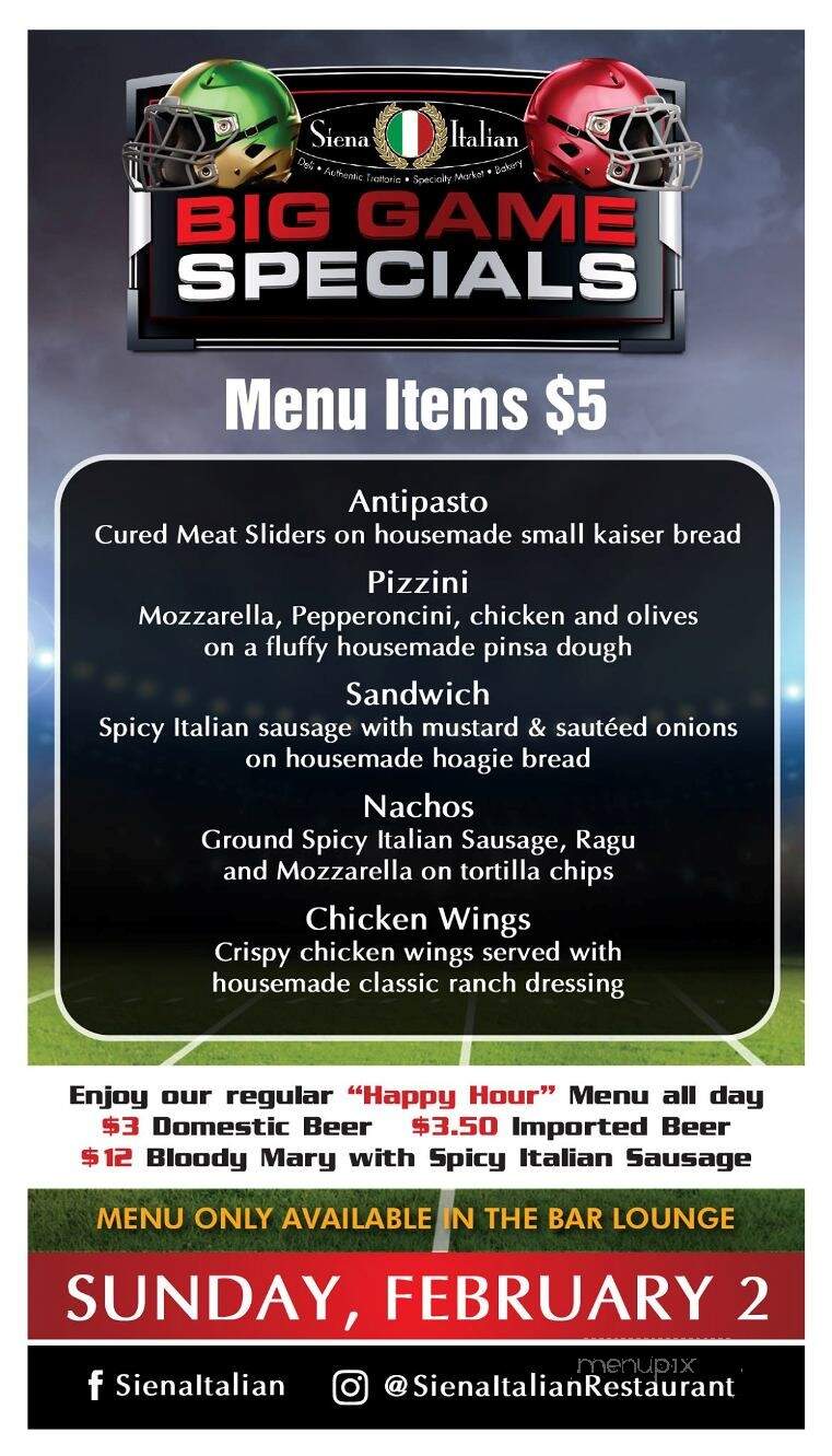 Siena Italian Bakery & Deli - Las Vegas, NV menu_pic