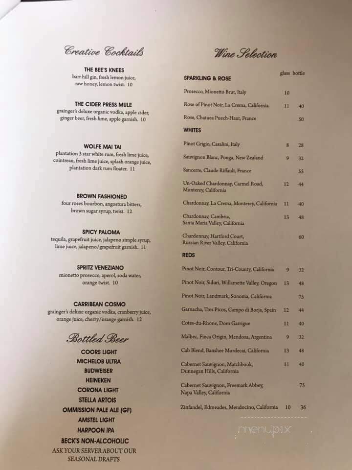 Cider Press Restaurant - Wolfeboro, NH menu_pic