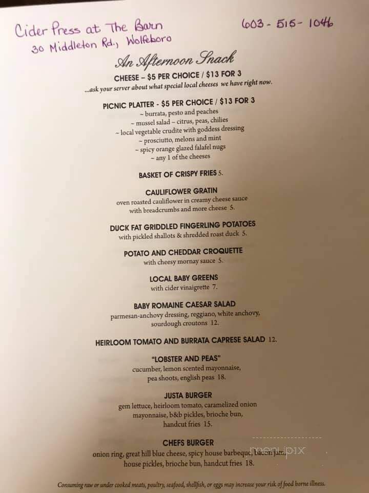 Cider Press Restaurant - Wolfeboro, NH menu_pic