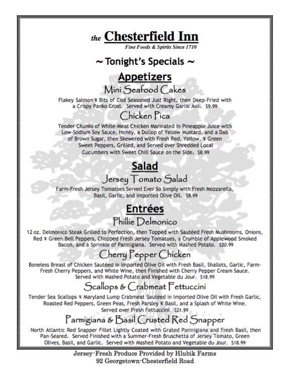 Chesterfield Inn - Chesterfield, NJ menu_pic