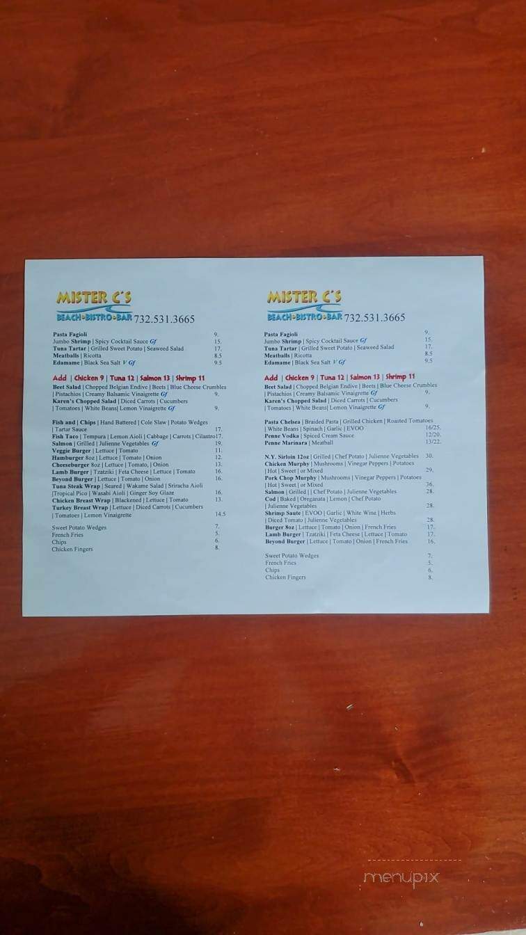Mister C's Beach Bistro - Allenhurst, NJ menu_pic