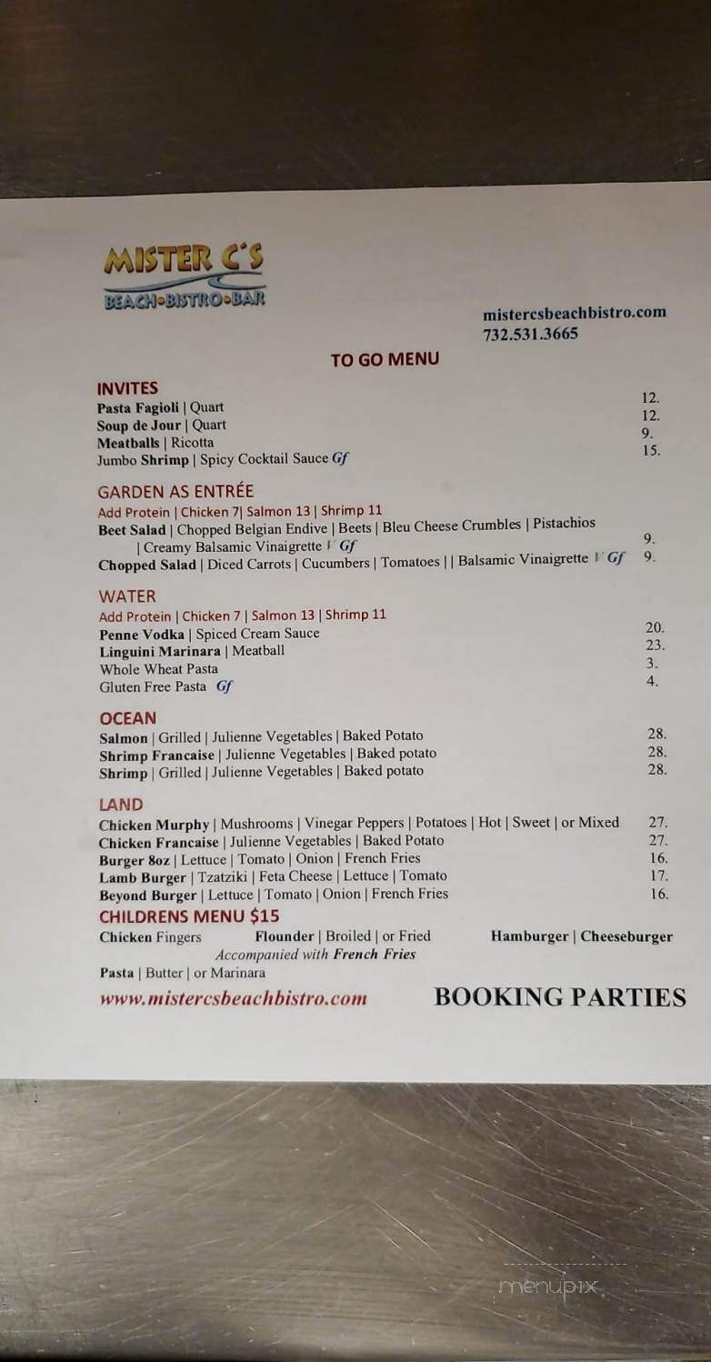 Mister C's Beach Bistro - Allenhurst, NJ menu_pic