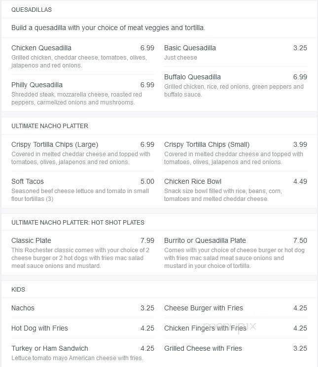 Hot Shots Sports Bar - Rochester, NY menu_pic