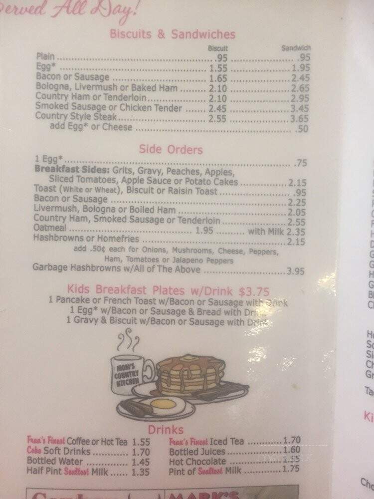 Mom's Country Kitchen - Hudson, NC menu_pic