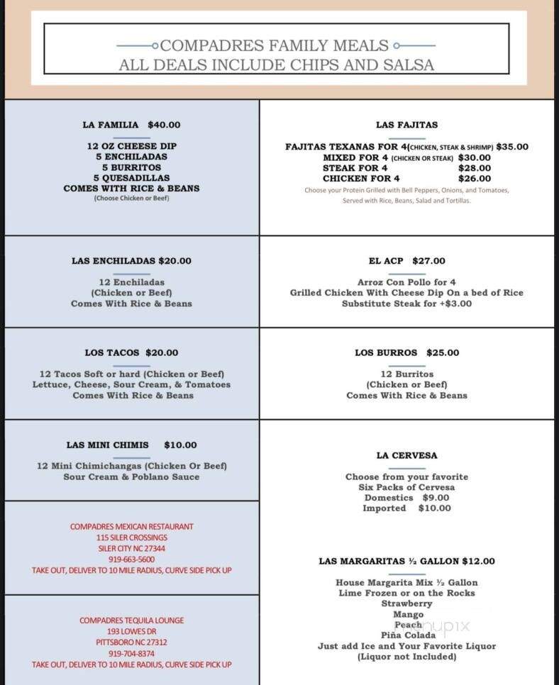 Compadres Mexican Restaurant - Siler City, NC menu_pic