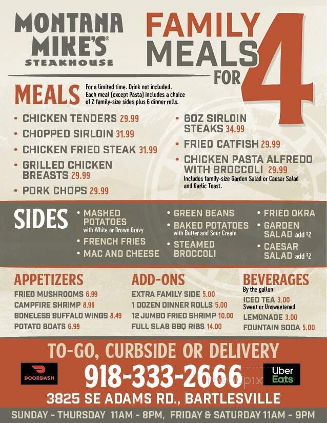 Montana Mike's Steakhouse - Bartlesville, OK menu_pic