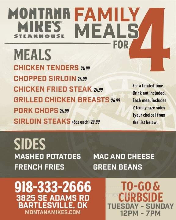 Montana Mike's Steakhouse - Bartlesville, OK menu_pic