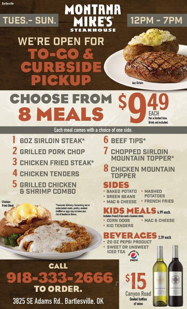 Montana Mike's Steakhouse - Bartlesville, OK menu_pic