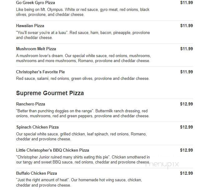 Christopher's Gourmet Pizza - Jeannette, PA menu_pic