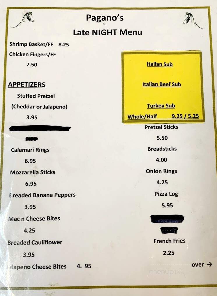 Pagano's Restaurant - New Stanton, PA menu_pic