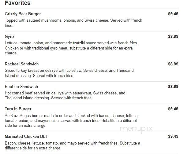 Turn In Restaurant - Bath, PA menu_pic