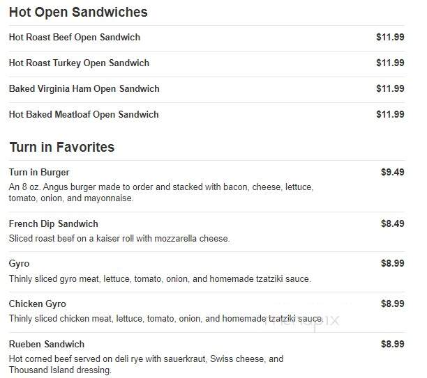 Turn In Restaurant - Bath, PA menu_pic