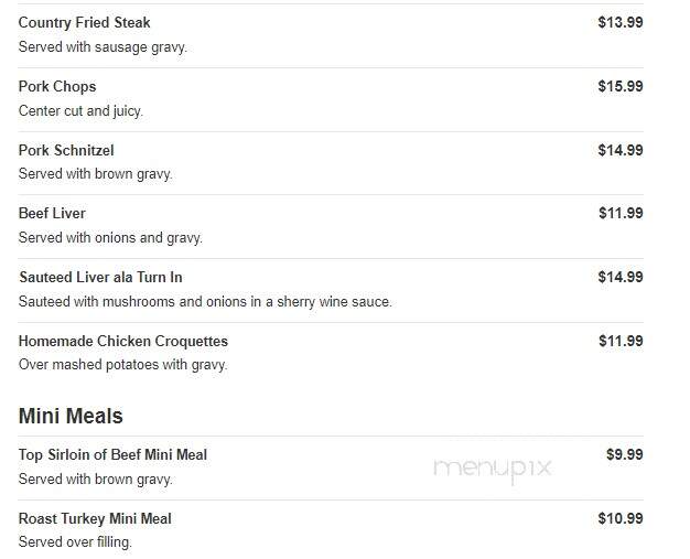 Turn In Restaurant - Bath, PA menu_pic