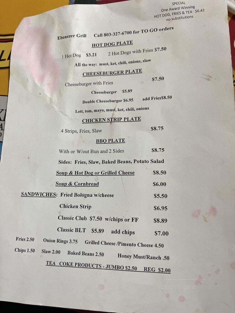 Ebenezer Grill - Rock Hill, SC menu_pic
