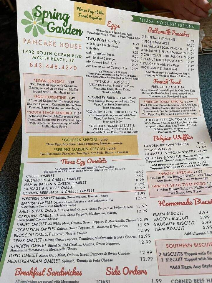 Spring Garden Family Restaurant - Myrtle Beach, SC menu_pic